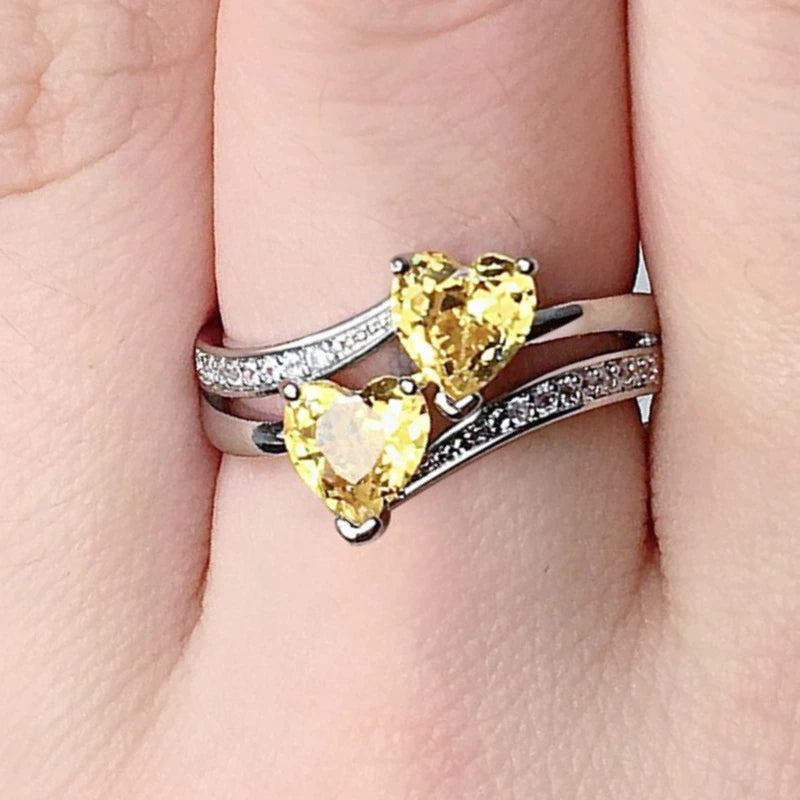New Elegant Yellow Cubic Zirconia Women Rings Luxury Wedding Anniversary Party Lady's  Accessories Bright Fashion Jewelry Good Vibrations