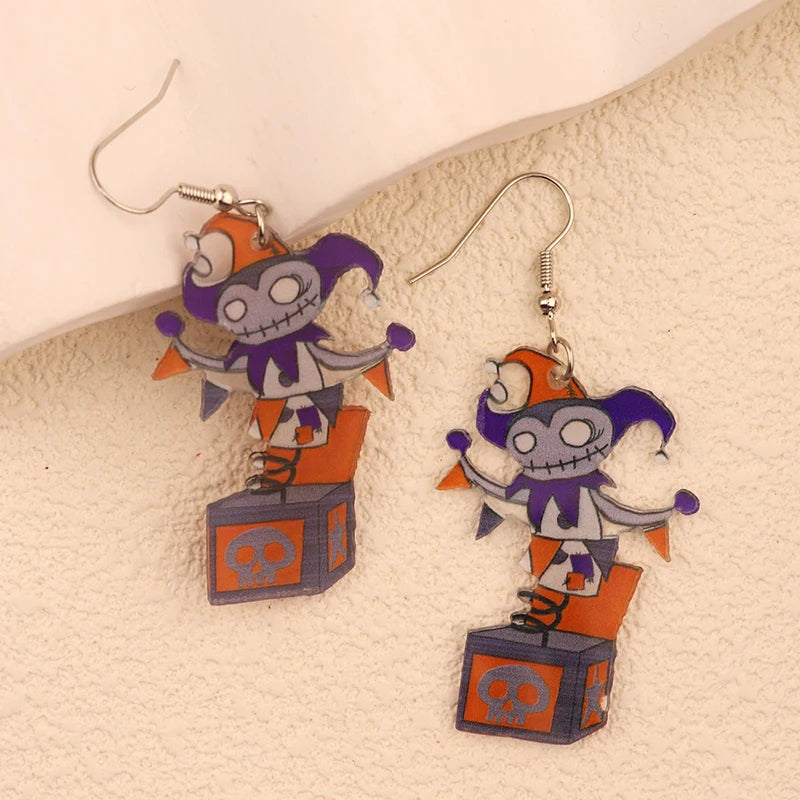 Halloween Dangle Earring With Cartoon Ghost Skeleton Coffin Clown Design Adorable Halloween Women Gift Good Vibrations