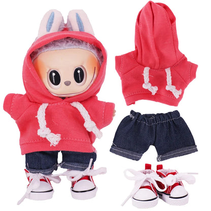 Doll Clothes Set For labubu 17cm Plush Doll Accessories Girl's Toys Birthday And Christmas Gifts Good Vibrations