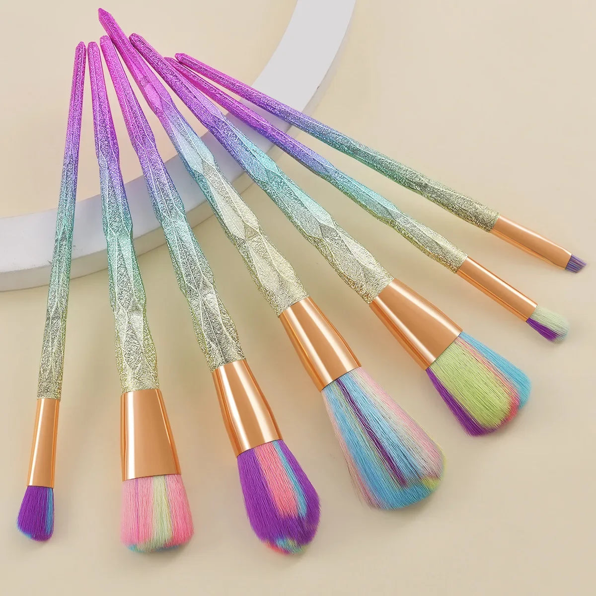 7/10pcs Make Up Brushes Set Loose Powder Foundation Eye Shadow Cosmetic Brushes Frosted Diamond-shaped Unicorn Soft Makeup Tools Good Vibrations
