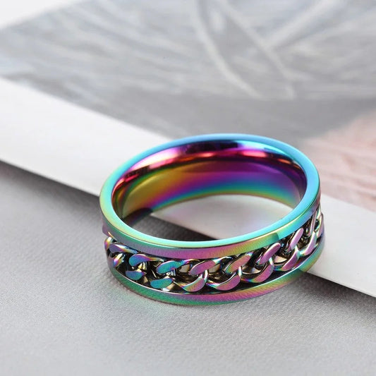 Titanium Steel Rotatable Chain Rings for Women Men Spinner Ring Decompression Multifunctional Chain Ring Bottle Opener Ring Gift Good Vibrations