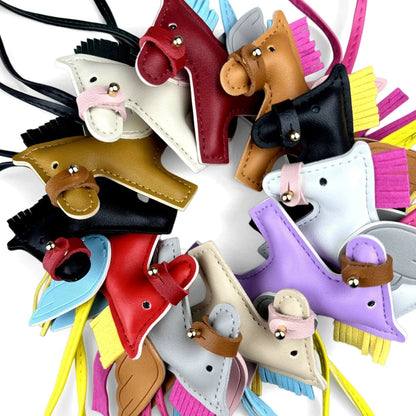 Elegant Winged Pony Keychain with Detachable Mouth Strap | Hand-Stitched Premium PU Leather Bag Charm with Plush Filling, Gift Good Vibrations