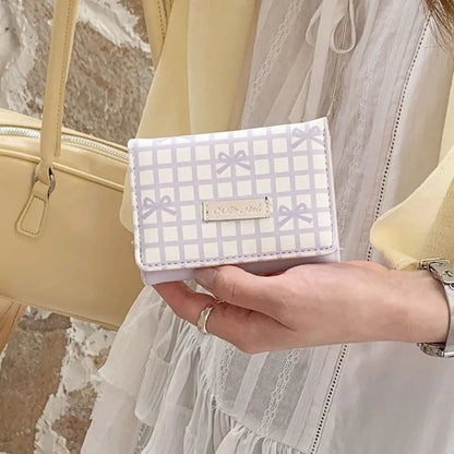 Pouch Sweet Cute Tri-Fold Purses Lattice Multiple Card Slot Women Card Holder Candy Color PU Leather Coin Purse Student Good Vibrations