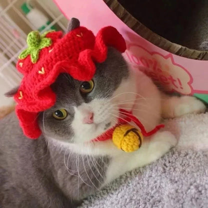 Cute Cat Hat Funny Pets Party Cosplay Headwear Delicate Hemming Pendant Decor Elasticity Knitted Hat Pet Accessories Good Vibrations