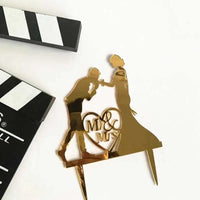 Wedding Cake Topper Bride Groom Mr Mrs Wedding Decorations Acrylic Black gold Cake Toppers Mariage Party Supplies Adult Favors Good Vibrations