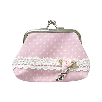 Cute Y2k Coin Purses Lady Small Wallet Wave Dot Handmade Lace Showa Rose Vintage Bag Hanging Pendant Earphone Bag Wallet Good Vibrations