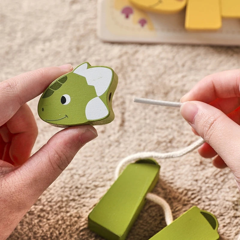 Wooden Animal Threading Toy Baby Finger Fine Sports Toy Cartoon Dinosaur Puzzle Kid Montessori Educational Toy Gift For Children Good Vibrations