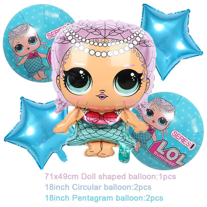 Girl Surprise Theme Backdrop Cute Shiny Doll Birthday Party Decoration Pink Latex Balloon Disposable Tableware Plate Cake Topper Good Vibrations