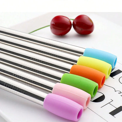 7pcs Eco-Friendly Stainless Steel Straw Set With Silicone Tips, Cleaning Brush & Storage Bag - Reusable Drinking Accessories Good Vibrations