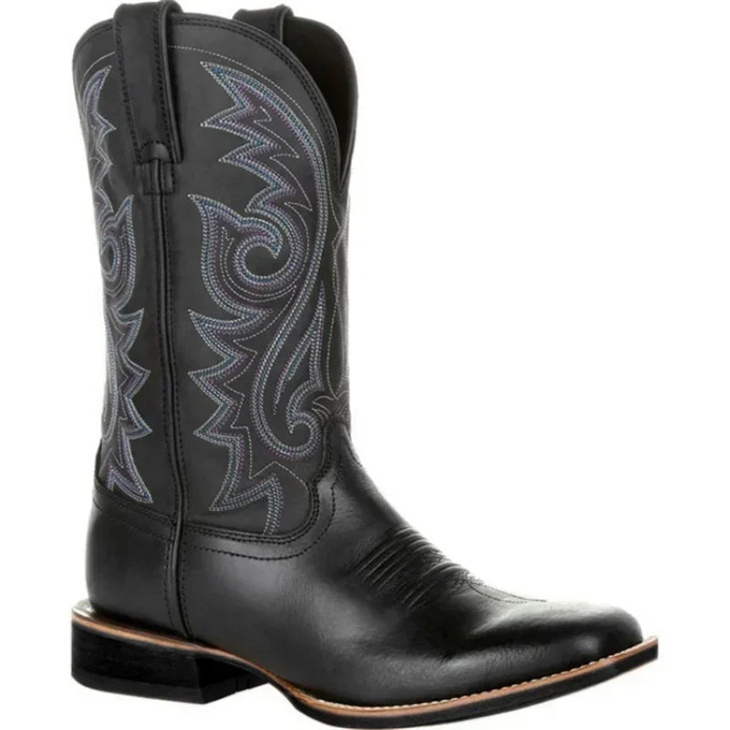 Mid-calf Western Boots Men Black Brown Cowboy Boots Handmade Leather Shoes for Men 2025 New Punk Man Women Unisex Riding Boots Good Vibrations