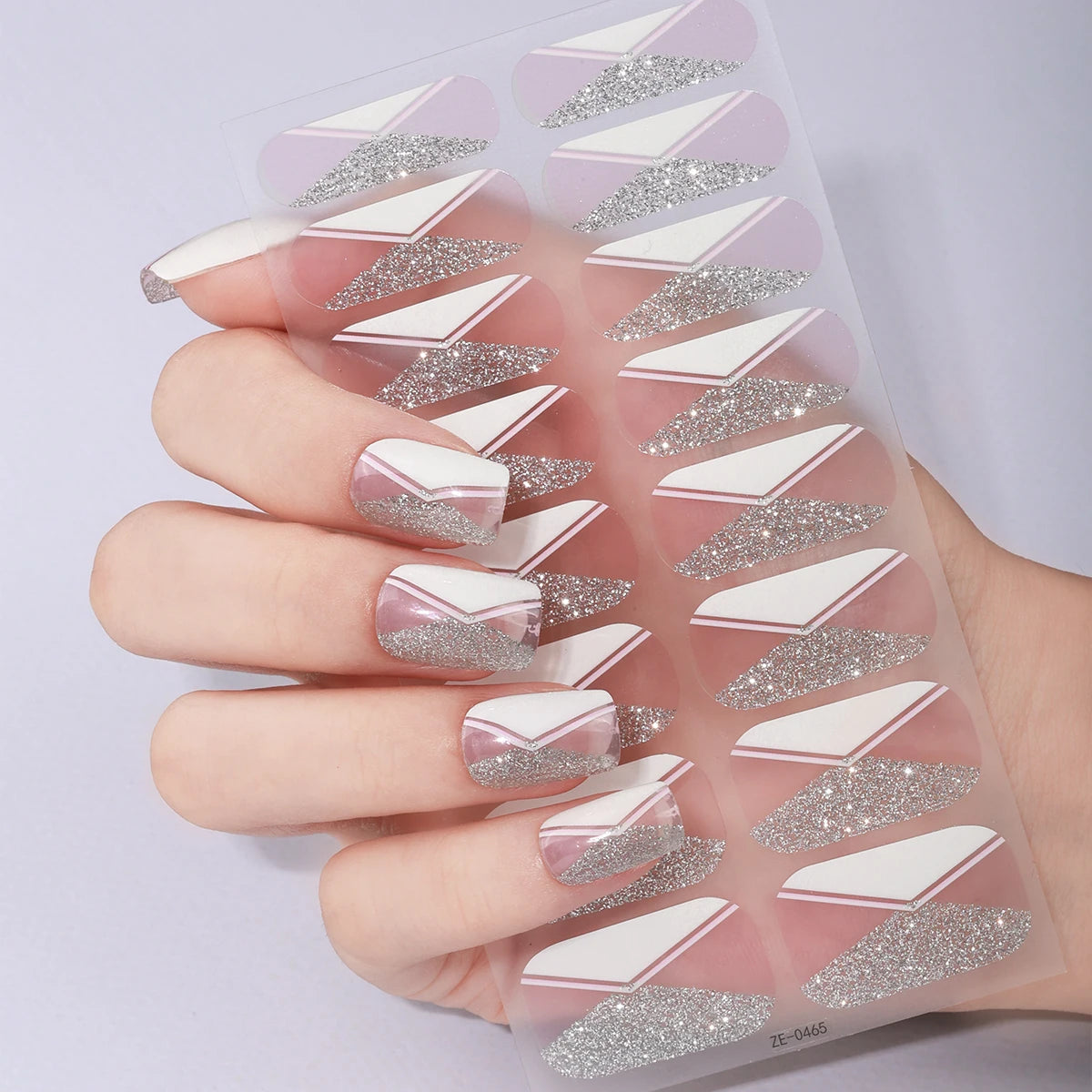 16Tips DIY Baking-Free Nail Stickers Shiny French Stripes Nail Patch Full Cover Adhesive Nail Wraps Manicures Decoration Decal Good Vibrations