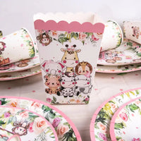 Pink Jungle Safari Birthday Decorations Animal Disposable Tableware Forest Woodland Baby Shower for Girl Birthday Party Supplies Good Vibrations