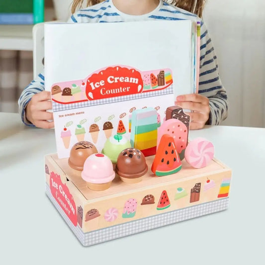 Wooden Role-playing Ice Cream Toy Play House Pretend Play Counter Playset Pretend Toys Miniature Montessori Good Vibrations