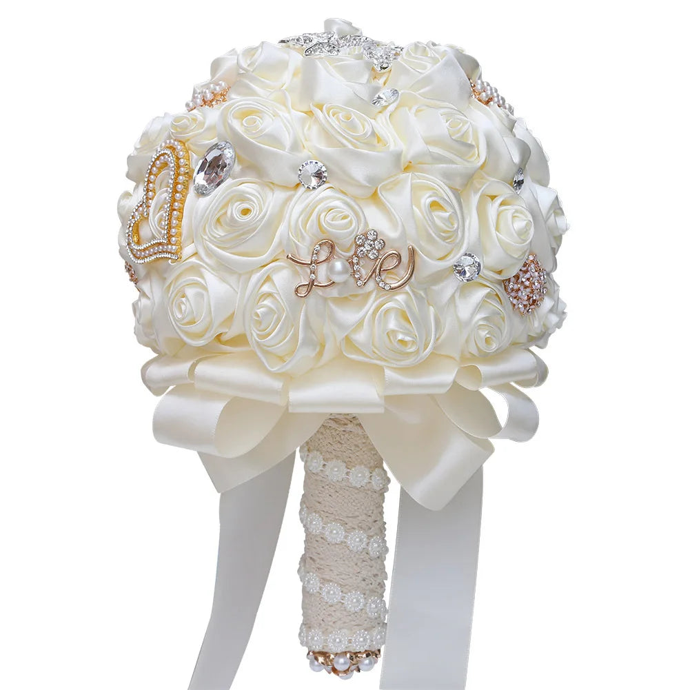 JaneVini Light Pink Roses Bridal Bouquet Elegant Pearl Crystal Lace Handle Bride Flower Ball Wedding Bouquet Bruiloftaccessoires Good Vibrations