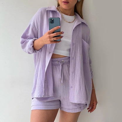 Women Summer Outfit Muslin Blouse Coat 2 Piece Clothing Women's Elegant Beach Holiday Women Set Female Coat Loose Suit Good Vibrations
