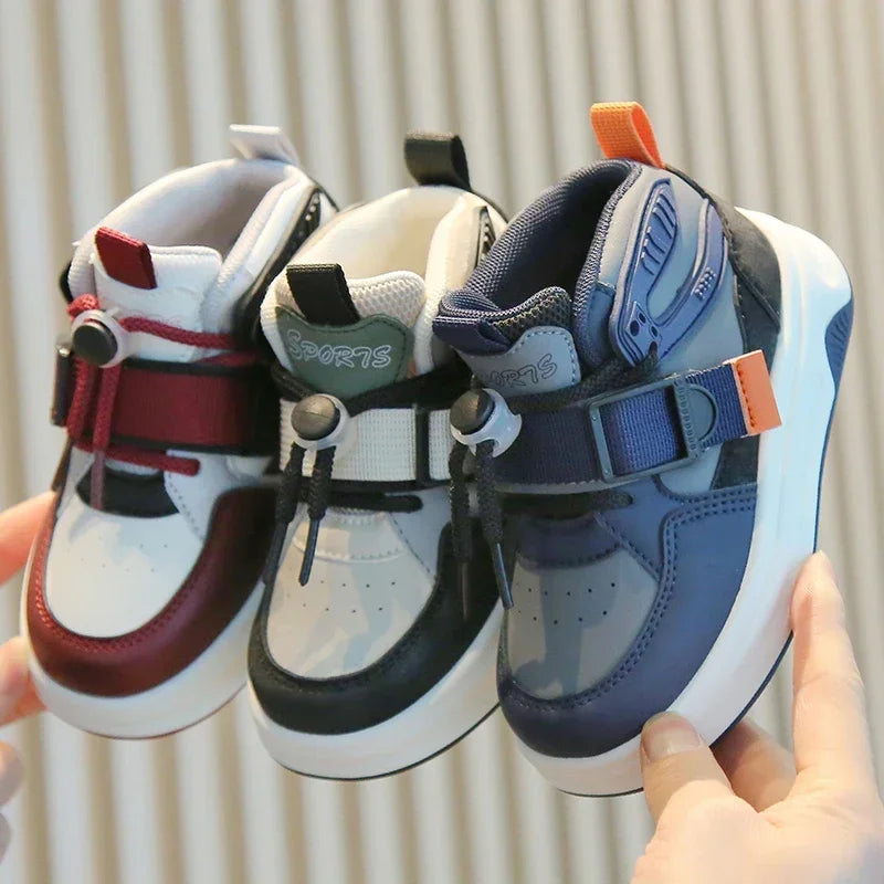 Kid Sneakers 2025 Spring Autumn Boys Causal High Top Sneakers Girls School Versatile Children's Chunky Basketball Shoes Non-slip Good Vibrations