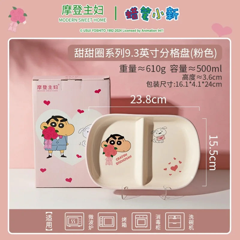 Cartoon Crayon Shin Chan Ceramic Tableware Set Cute Home Dining Bowl Pink Cute Girl Heart Round Bowl Water Cup Plate Gift Good Vibrations