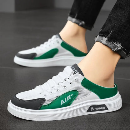 Men's shoes half slippers summer slip-on mesh shoes heelless platform sole bag toe hole trendy casual fashion versatile shoes Good Vibrations