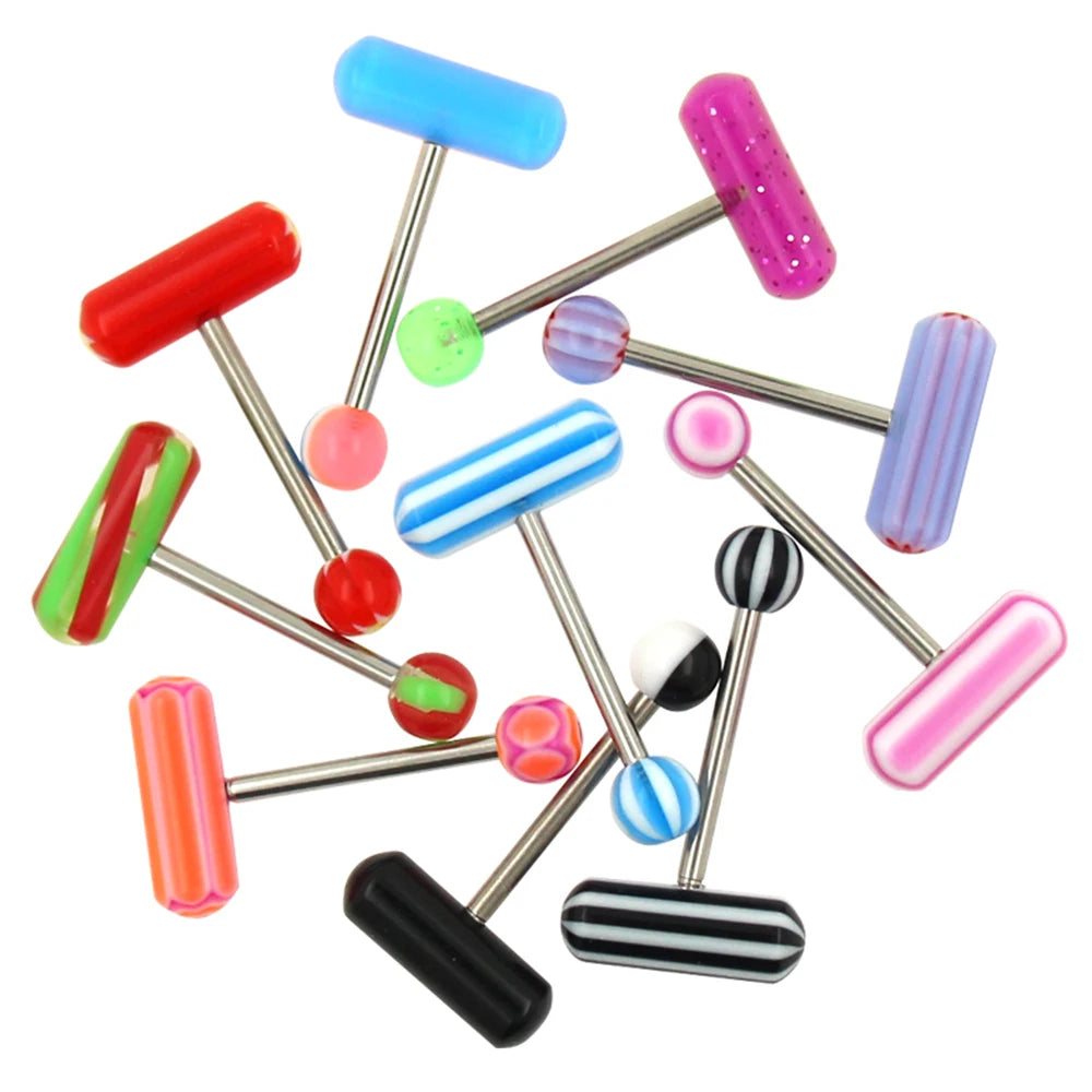 1-10 Pieces Colorful Capsule Tongue Rings Acrylic Pill Tongue Piercing Jewelry Women Surgical Steel Tongue Ring Bars Barbell 14G Good Vibrations