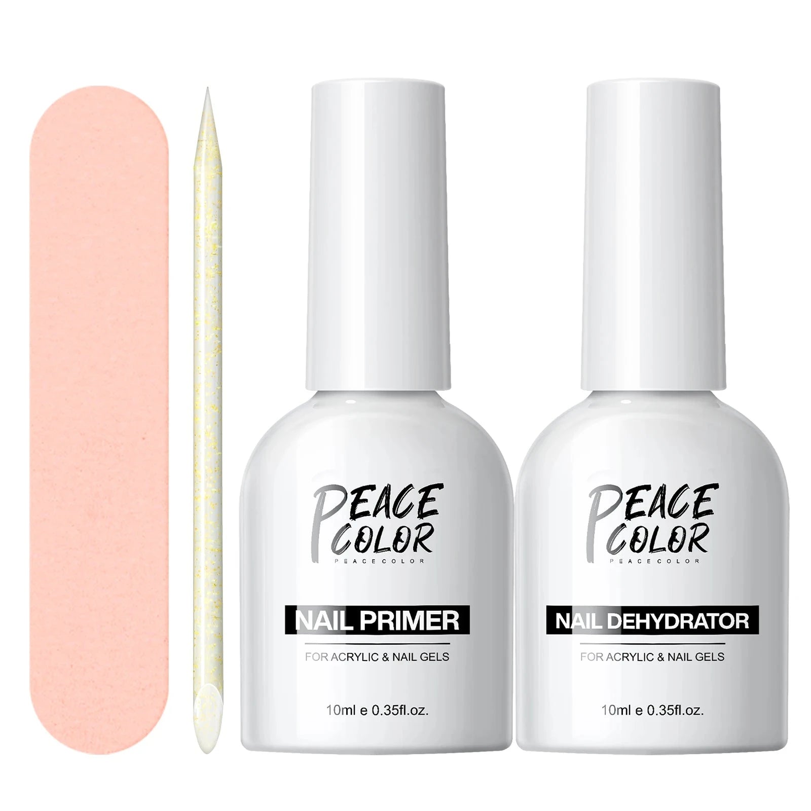 Peacecolor 10ML Nail Dehydrator & Primer and Nail Tools, Fast Dry Non Acid Primer for Gel Polish, Ideal Gift Choice Good Vibrations