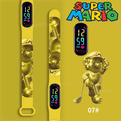 Mario Bros Children's Watches Action Figures Luigi Princess Peach Yoshi Bowser kids Sport Wristband Waterproof Digital Watch Toy Good Vibrations