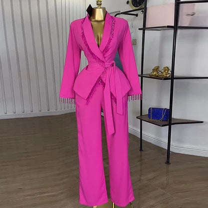 Two Piece Sets Women Outfits Statement Pant Set with Fringe Details Ideal for Birthday Dinners Evening Parties and Formal Events Good Vibrations