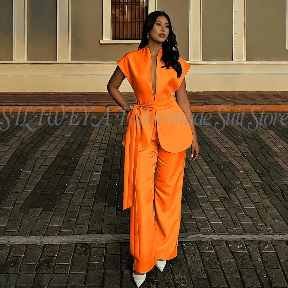 Modern Women Suits For Wedding Business Fashion 2 Pieces Sets Elegant Women's Sets Outfits Short Sleeves Jacket Pants Customized Good Vibrations
