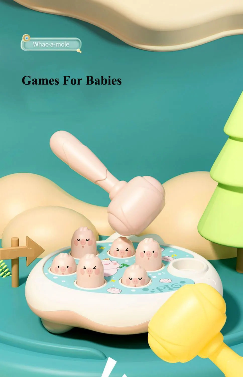 Duck/Frog/Pig Baby Toy Montessori Learning Game Educational Puzzle Gift for 12 24 Months Toddler Boy/Girl with Hammer Good Vibrations
