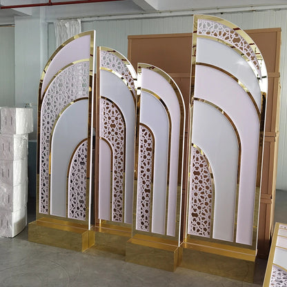 New Arrival Events Decoration Gold Acrylic Arch Backdrop Half Wedding Backdrop Good Vibrations