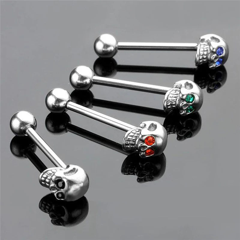 1pc Skull Tongue Piercing Stud Zircon Tongue Rings Stainless Steel Barbell Body Jewelry Good Vibrations