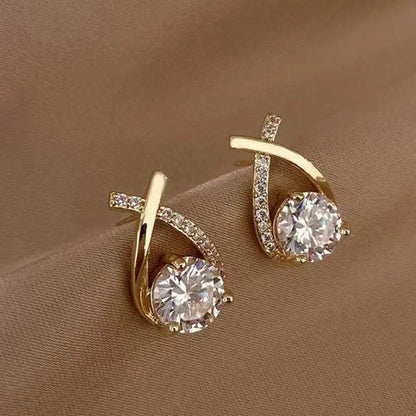 925 Silver Needle Korean Fashion Zircon Geometric Earrings For Women Jewelry 2026 Trending Luxury Crystal Cross Stud Earrings Good Vibrations