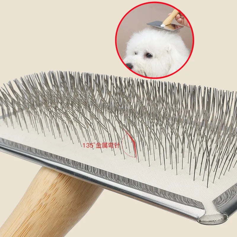 Dog Comb Solid Wood Dog Brush Pet Hair Remover Massage Cat Brush Pet Grooming Stainless Steel Combs for Cats Hair Knot Opening Good Vibrations