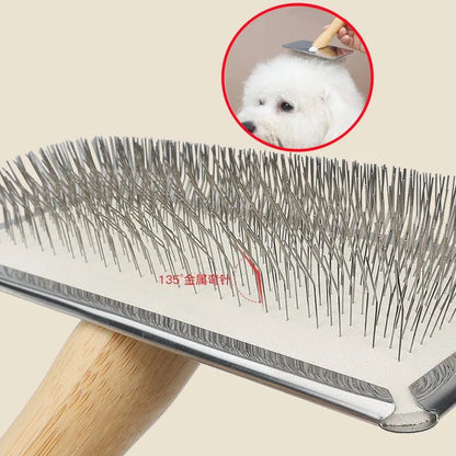 Dog Comb Solid Wood Dog Brush Pet Hair Remover Massage Cat Brush Pet Grooming Stainless Steel Combs for Cats Hair Knot Opening Good Vibrations