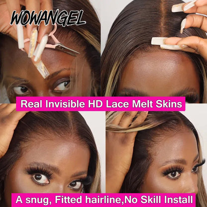 Wow Angel 13X6 HD Lace Frontal Human Hair Wigs 250% Highlight Body Wave Wigs Full Lace Wigs Melt Skins Ombre Colored Wigs Good Vibrations