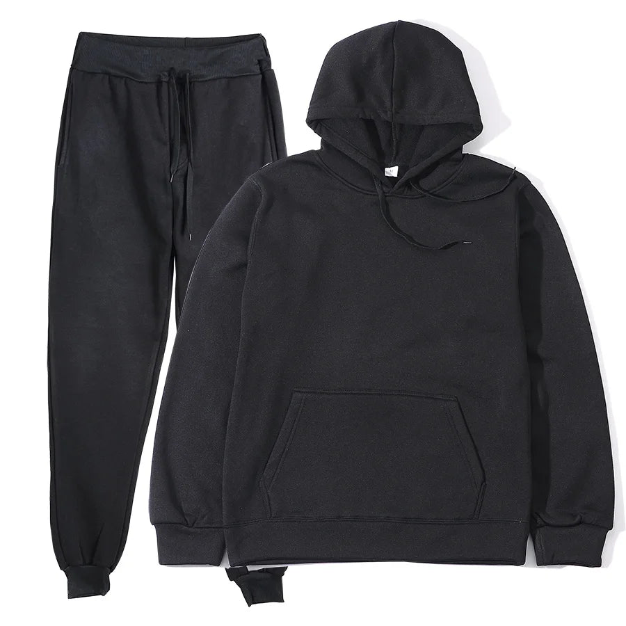 Men's Autumn and Winter New Solid Color Hoodie+pants Two-piece Set Fashionable Casual Sports Set Size S-3XL Men's Tracksuit Good Vibrations