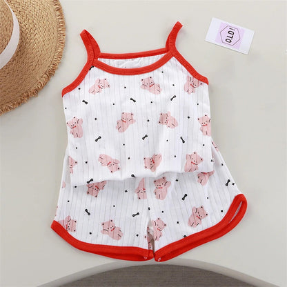 2026 New Kids Tops+shorts Set Summer Thin Baby Cotton Vest Sleeveless Loungewear Set for Girls Suit Good Vibrations
