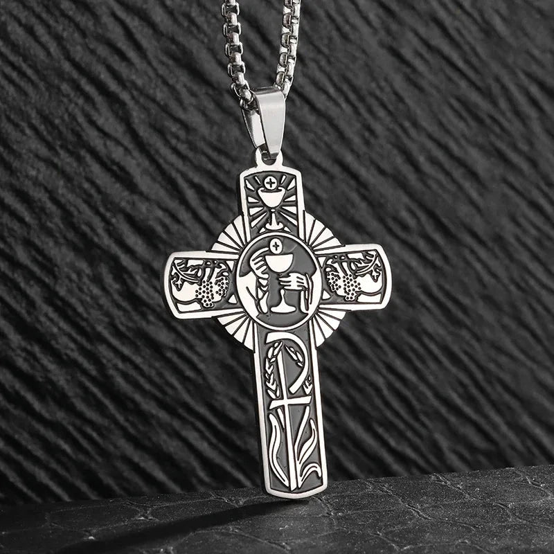 Philippians 4:13 Men's Simple Cross Pendant Necklace Stainless Steel Religious Amulet Jewelry Unisex Bijoux Good Vibrations