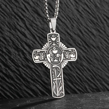 Philippians 4:13 Men's Simple Cross Pendant Necklace Stainless Steel Religious Amulet Jewelry Unisex Bijoux Good Vibrations