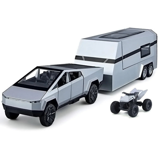 1:32 Toy Trucks for Boys Cybertruck Model Silver Pickup Truck Diecast Metal Toy Cars with Sound and Light for Kids Good Vibrations