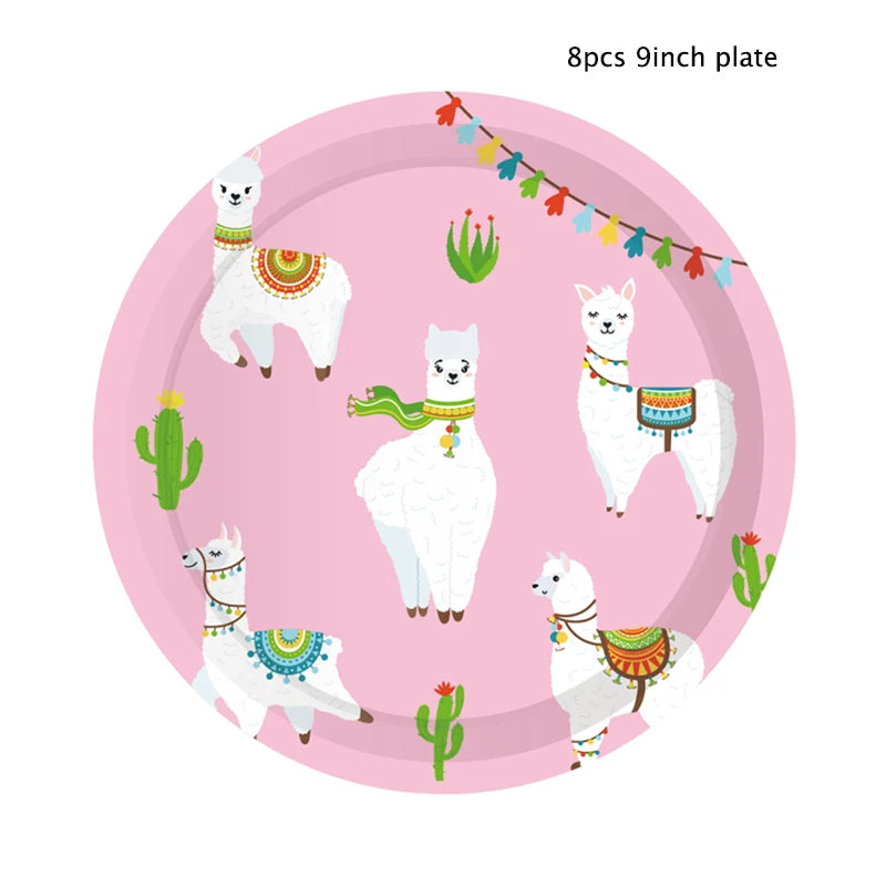 Llama Party Disposable Tableware Cartoon Cactus Alpaca Paper Plates Cups Kids Birthday Party Decoration Baby Shower Supplies Good Vibrations