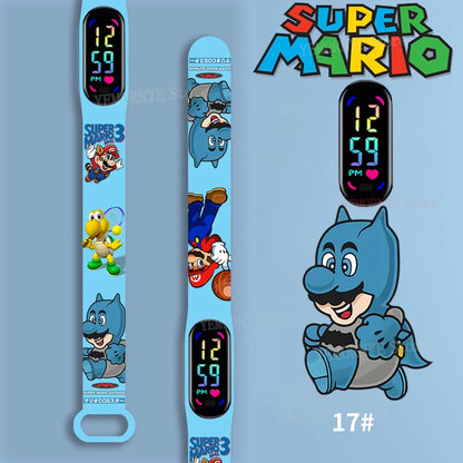Mario Bros Children's Watches Action Figures Luigi Princess Peach Yoshi Bowser kids Sport Wristband Waterproof Digital Watch Toy Good Vibrations
