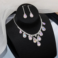 Bridal Wedding Jewelry Women Silver-Plated Rhinestone Long Earrings Dress Accessories Bridesmaid Delicate Crystal Necklace Set Good Vibrations Adult Super Store