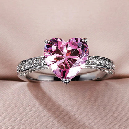 Pink Cubic Zirconia Ring Suitable for Women's Engagement Wedding Luxury Accessories Sparkling Silver Fashion Jewelry Good Vibrations