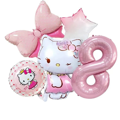 5pcs Hello Kitty Themed Birthday Party Decoration Supplies Kawaii KT Cat 32 Inch Number Foil Balloon Kit Baby Shower Girls Gift Good Vibrations