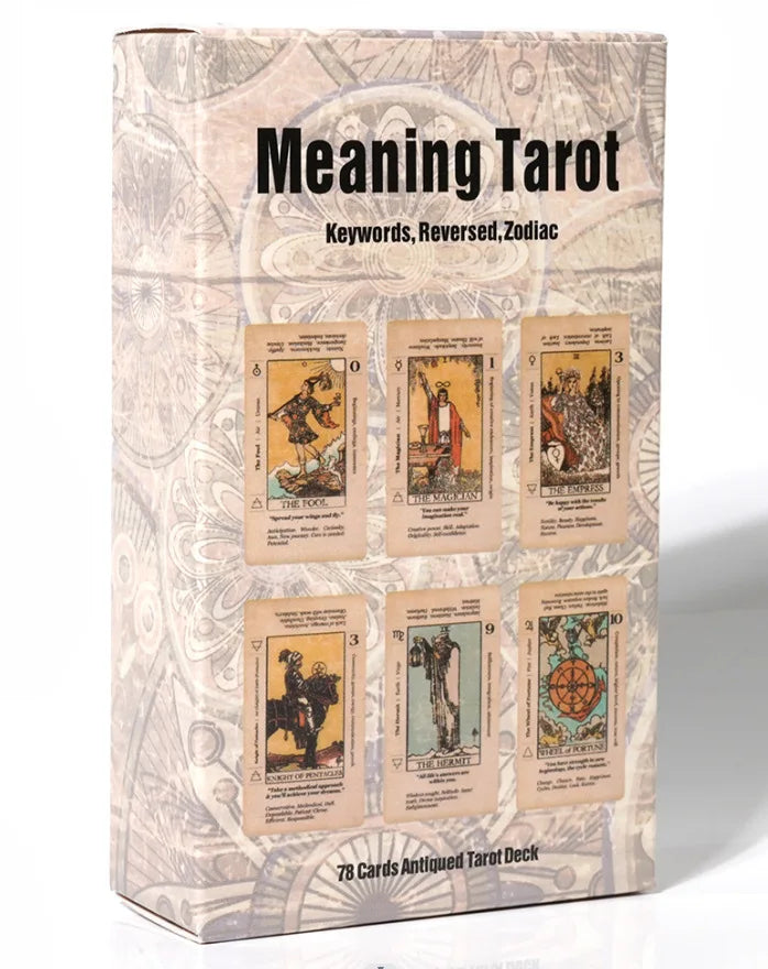Tarot Card With Meaning On Them Beginner Tarot Keyword Antiqued Tarot Deck Learn Tarot 78 Cards Reversed Good Vibrations