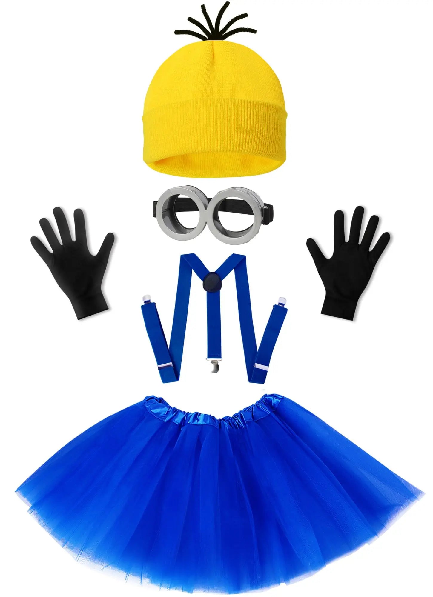 5 PCS Halloween Costume for Kids Girls,Goggles/Beanie/Tutu Skirt/Suspenders/Gloves Halloween Christmas Costume Accessories Good Vibrations