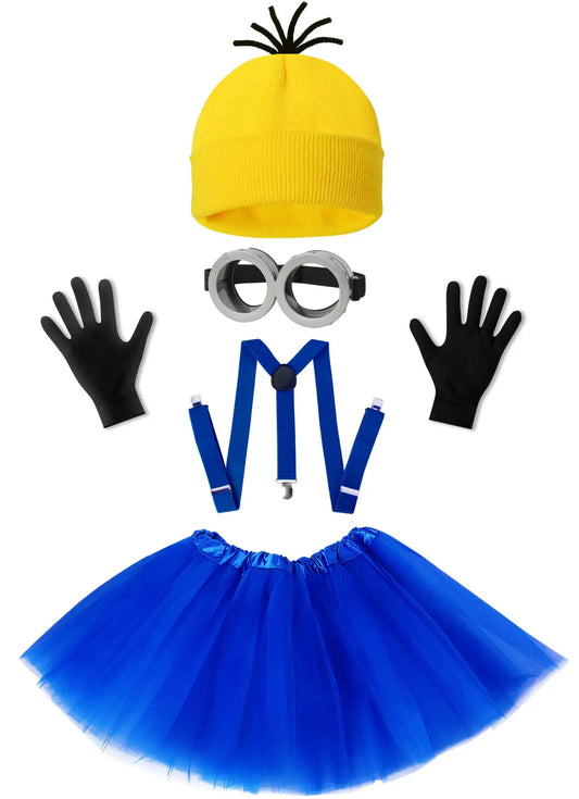 5 PCS Halloween Costume for Kids Girls,Goggles/Beanie/Tutu Skirt/Suspenders/Gloves Halloween Christmas Costume Accessories Good Vibrations