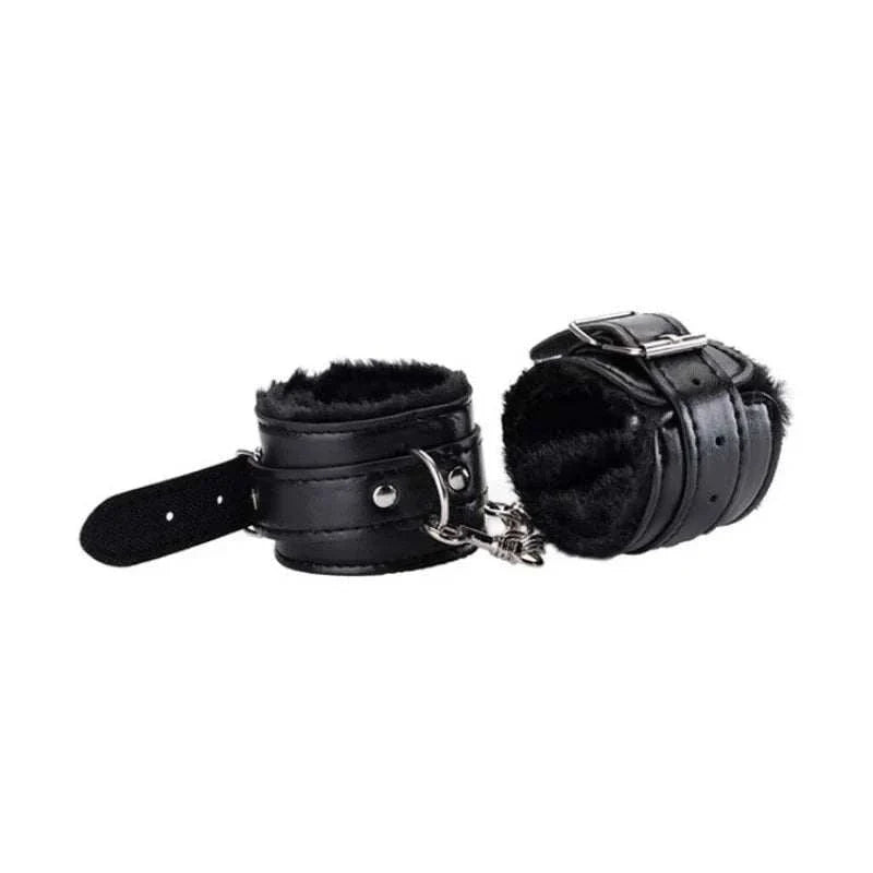 SM handcuffs with plush lining for BDSM bondage restraints.
