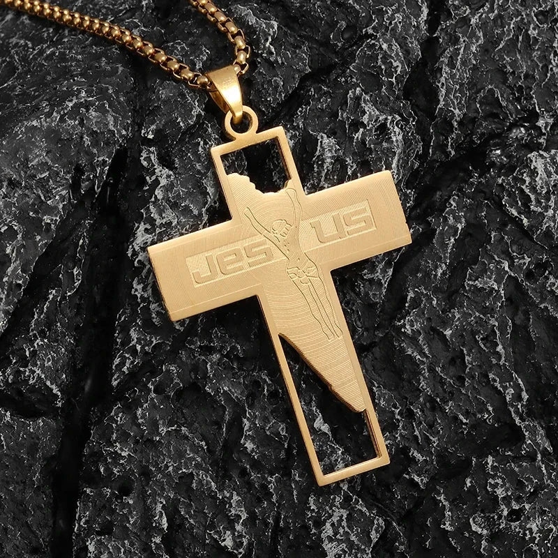 Philippians 4:13 Men's Simple Cross Pendant Necklace Stainless Steel Religious Amulet Jewelry Unisex Bijoux Good Vibrations