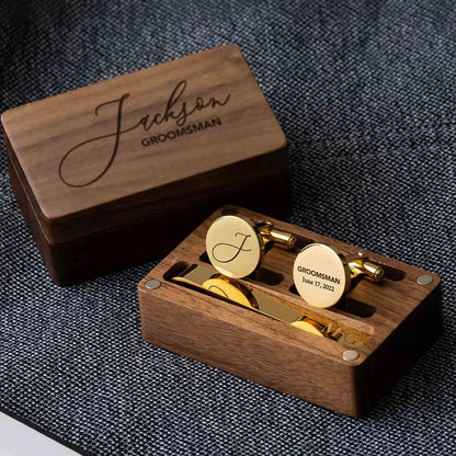 Custom Metal Cufflinks Tie Clip & Rectangle Gift Box Engraved Gift for Dad and Groomsmen Personalized Best Man Cufflinks Set Good Vibrations